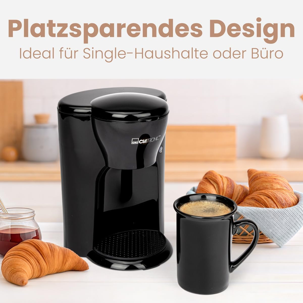Cafetière Clatronic® 1 tasse | Machine à expresso parfaite pour les célibataires | Machine à expresso avec filtre, avec tasse en céramique | Petite machine à expresso avec filtre, idéale pour les voyages | KA 3356