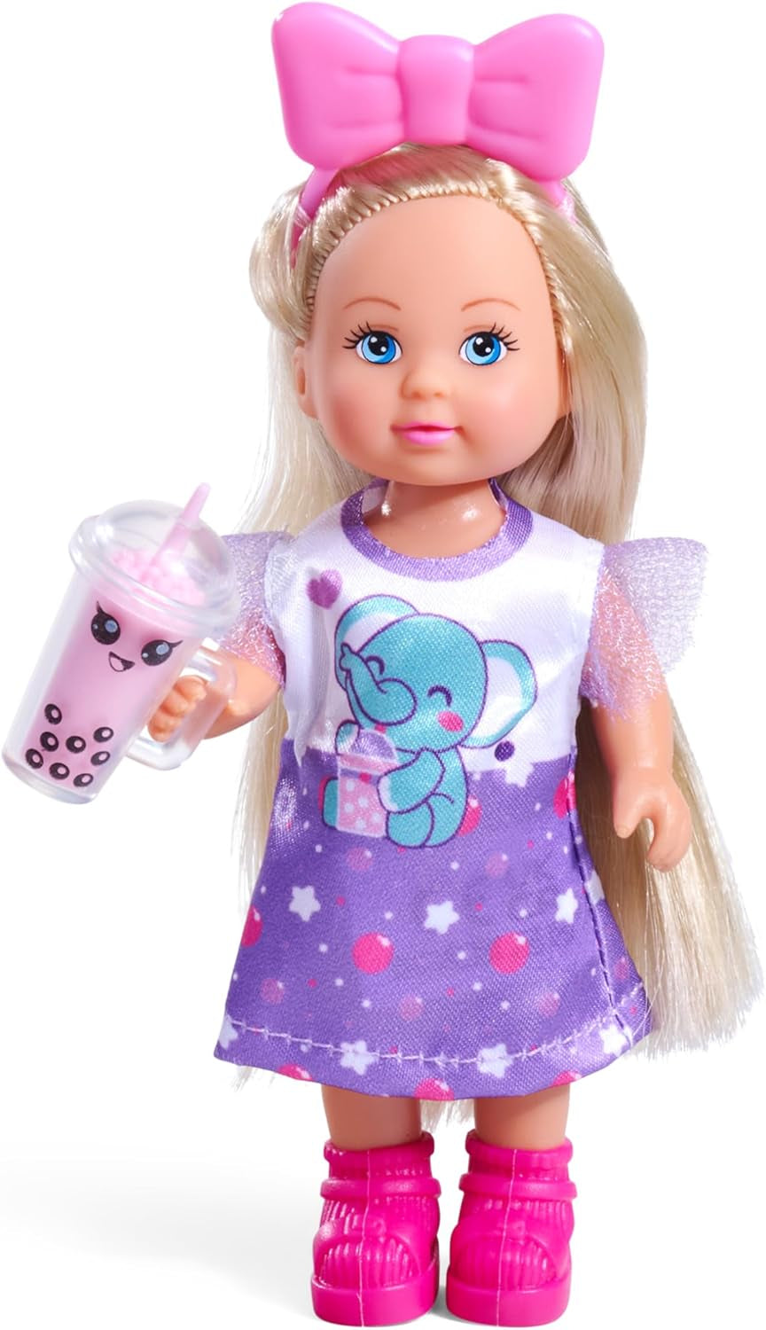 Simba Evi Love Bubble Tea – Puppe (12 cm) im süßen Bubble-Tea-Outfit mit Haarband & Becher, Mode- & Rollenspiel für Kinder ab 3 Jahren