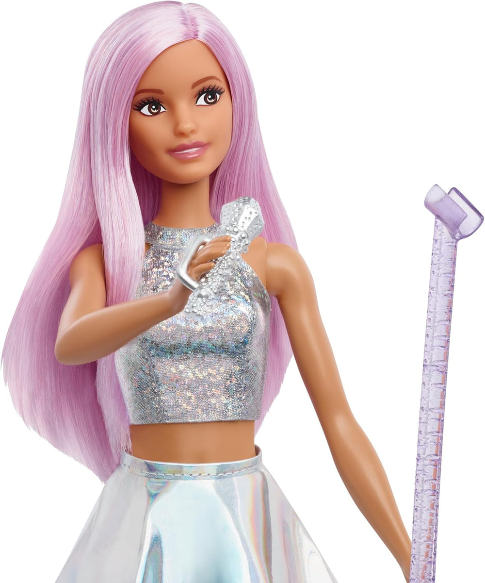 Poupée Barbie Pop Star habillée d'une jupe scintillante avec microphone et cheveux roses, cadeau pour enfants de 3 à 7 ans JCW42 Dazzling Dolls Naty Shop