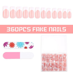 360pcs bouts d'ongles adhésifs pour ongles artificiels avec boîte de rangement et lime à ongles (rectangulaire)