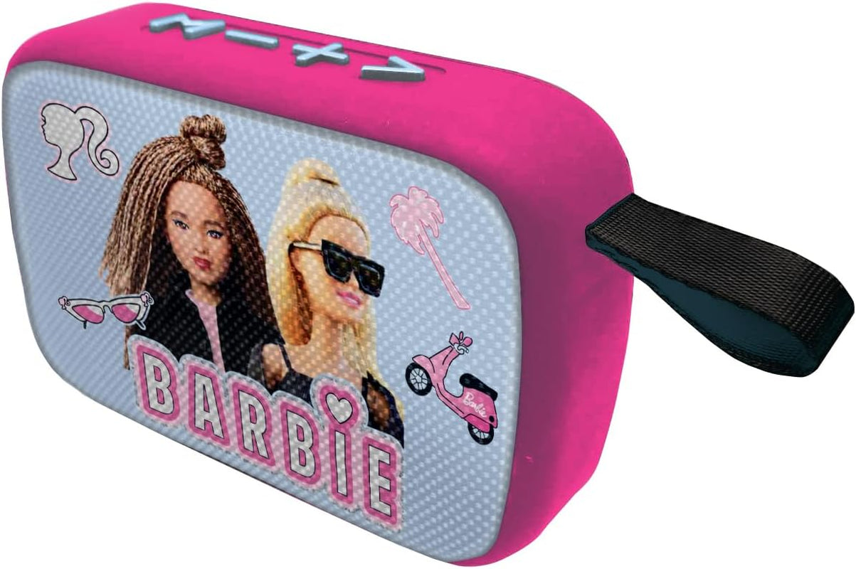 Lexibook Mattel Barbie - Enceinte Bluetooth portable, câbles, USB-C, carte SD/TF, haut-parleur Bluetooth, bleu/rosa, BT018BB