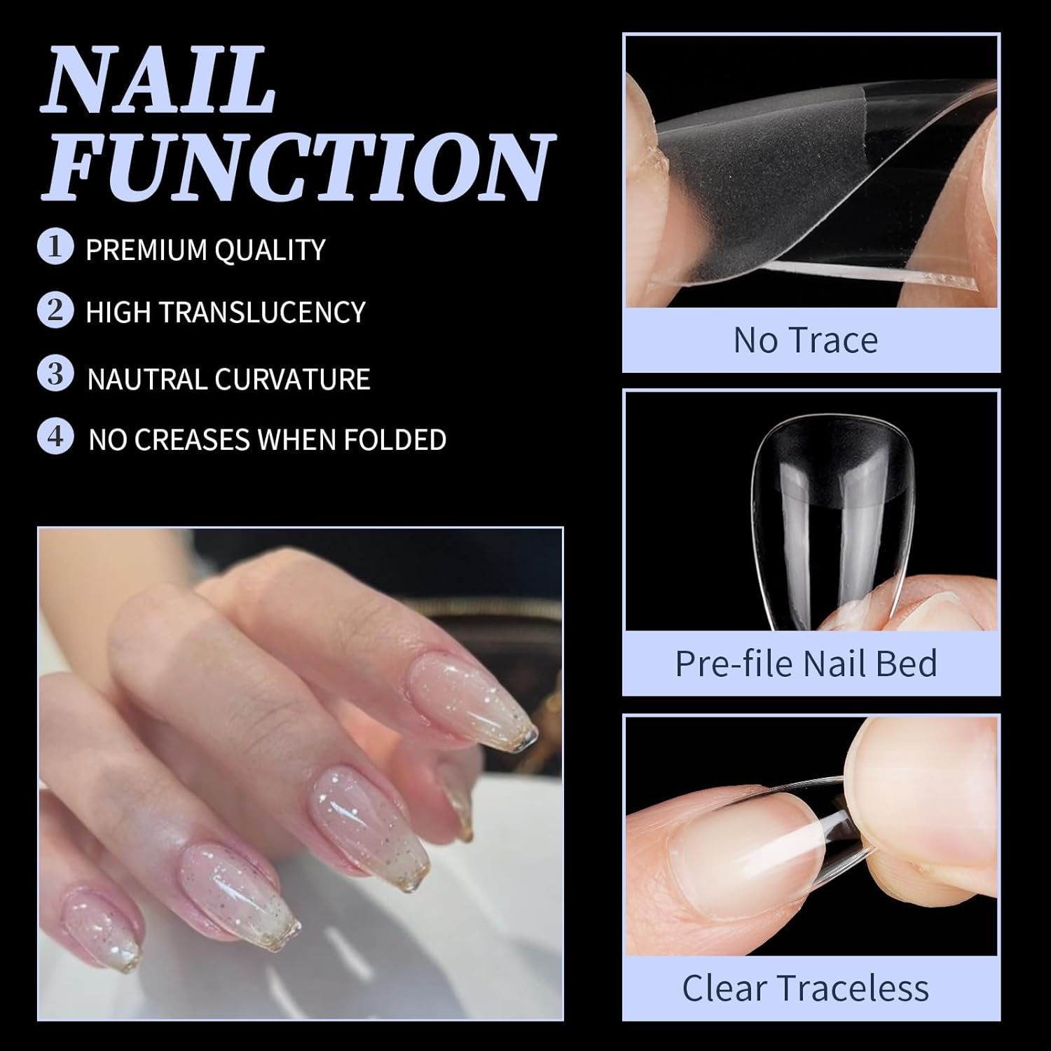 Ongles artificiels courts 500 pièces bouts d'ongles à couverture complète en gel souple pour ongles en gel 12 tailles bouts d'ongles pré-polis pour ongles en gel Ongles artificiels courts Extensions d'ongles de cercueil avec boîte