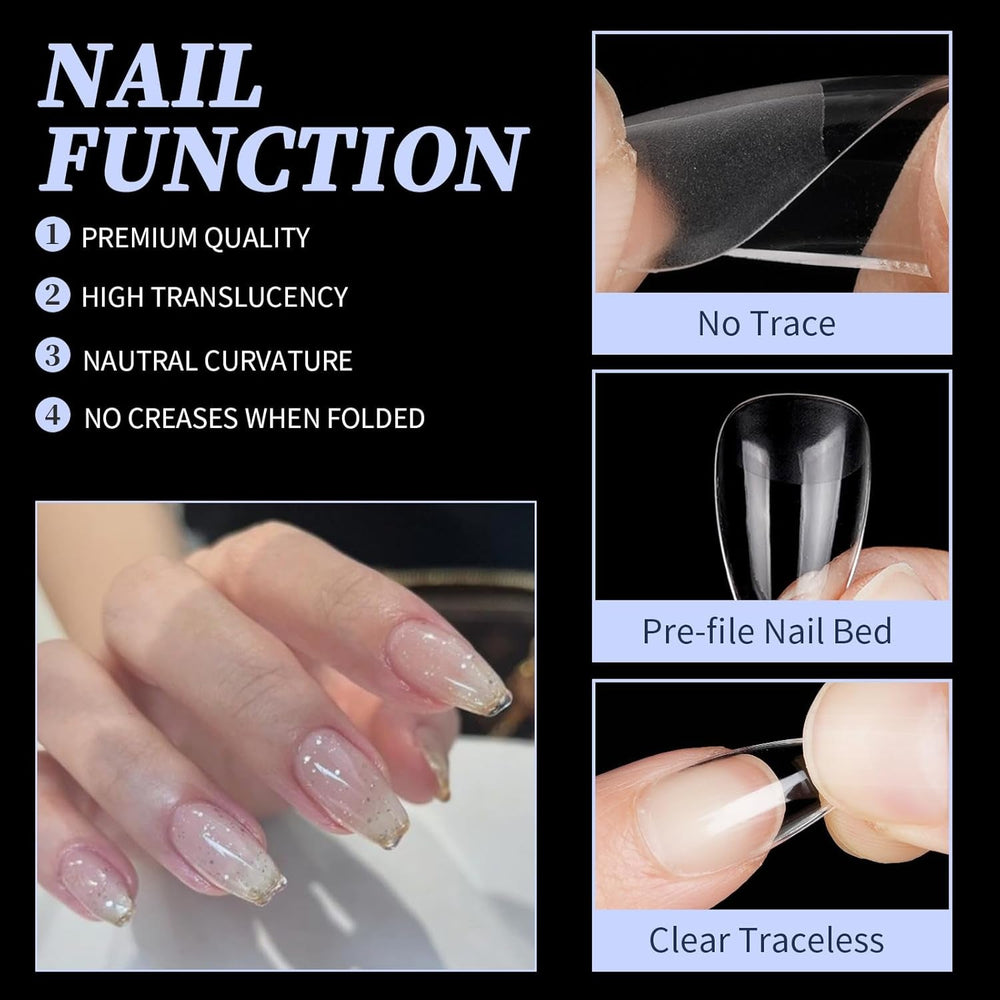 Ongles artificiels courts 500 pièces bouts d'ongles à couverture complète en gel souple pour ongles en gel 12 tailles bouts d'ongles pré-polis pour ongles en gel Ongles artificiels courts Extensions d'ongles de cercueil avec boîte