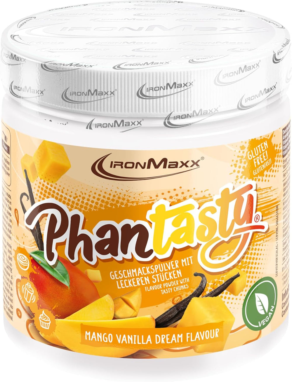 Ironmaxx Phantasty - Pêche crémeuse Dose de 250G | Vegan Geschmackspulver Mit Echten Frucht-Oder Nussstückchen | Perfekter Zuckerersatz Édulcorants Naty Shop 250 G (1Er Pack) Mango Vanilla Dream