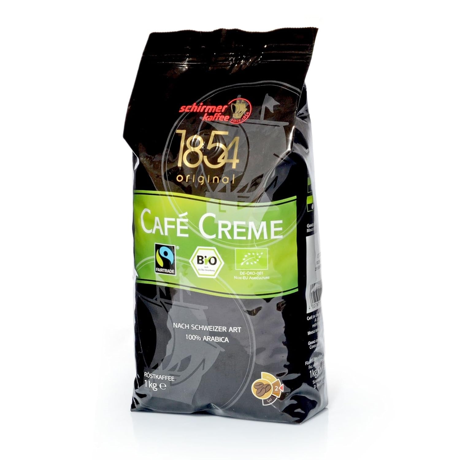 Café crème Fairtrade Cafe, grains entiers, grains de café, paquet de 8, 8 x 1000 g
