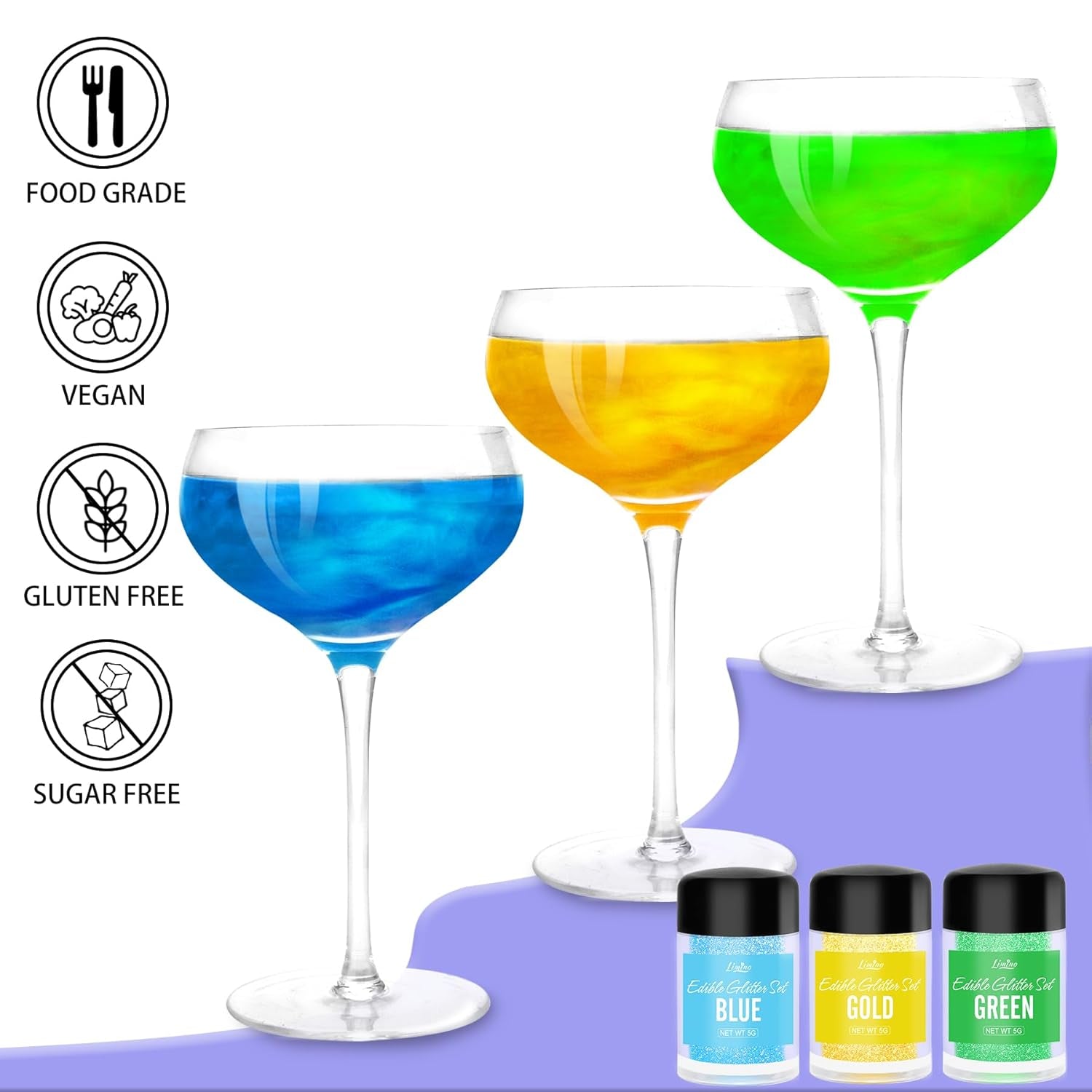 Paillettes comestibles – 4 couleurs de poudre de paillettes comestibles, poudre de paillettes en flacon pulvérisateur pour boissons, gâteaux, nourriture – poudre de paillettes métalliques, colorant alimentaire pour cocktails, fondant, biscuits, vin