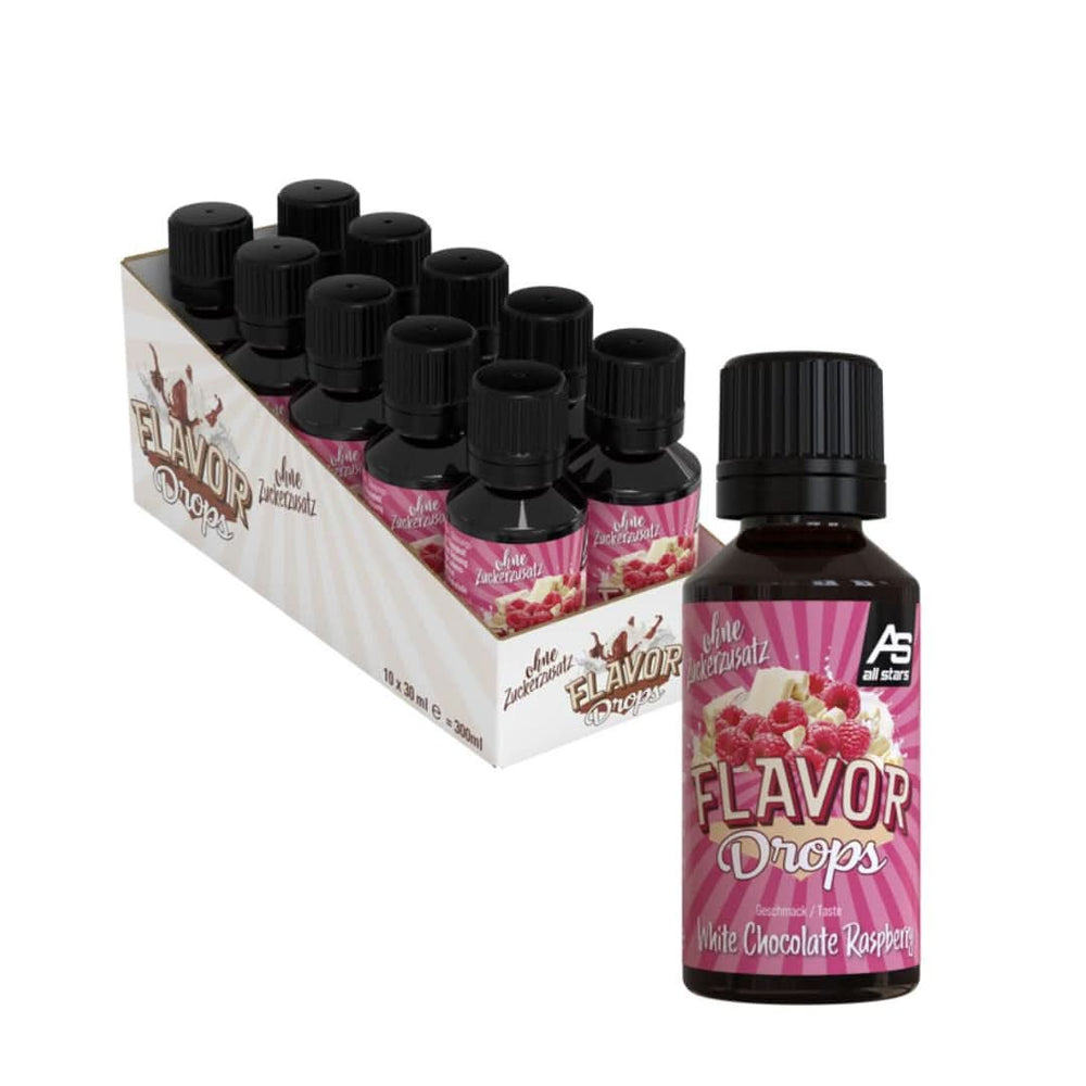 ALL STARS Flavor Drops, Gouttes aromatisées sans sucre ajouté et sans calories - Douceur et saveur pour l'alimentation, 30 ml Édulcorants Naty Shop Chocolat blanc à la framboise 10 x 30 ml