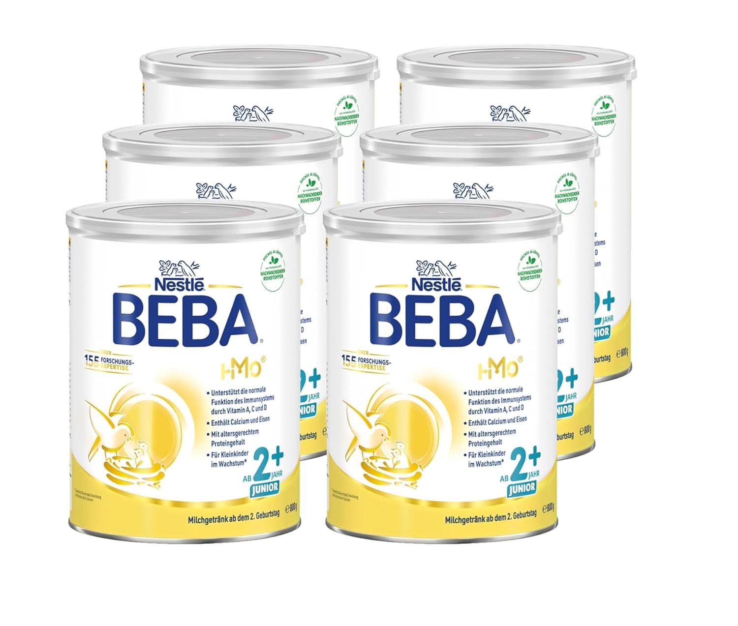 BEBA Junior 2+ Boisson au lait 2e anniversaire, Aliment pour bébé HMO 2'-FL, Lactose uniquement, Sans huile de palme, Pack 6 (6 x 800 g) Mère et Bébé Naty Shop