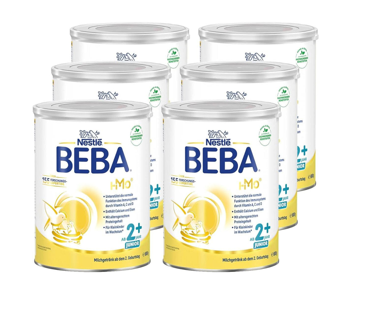 BEBA Junior 2+ Boisson au lait 2e anniversaire, Aliment pour bébé HMO 2'-FL, Lactose uniquement, Sans huile de palme, Pack 6 (6 x 800 g) Mère et Bébé Naty Shop