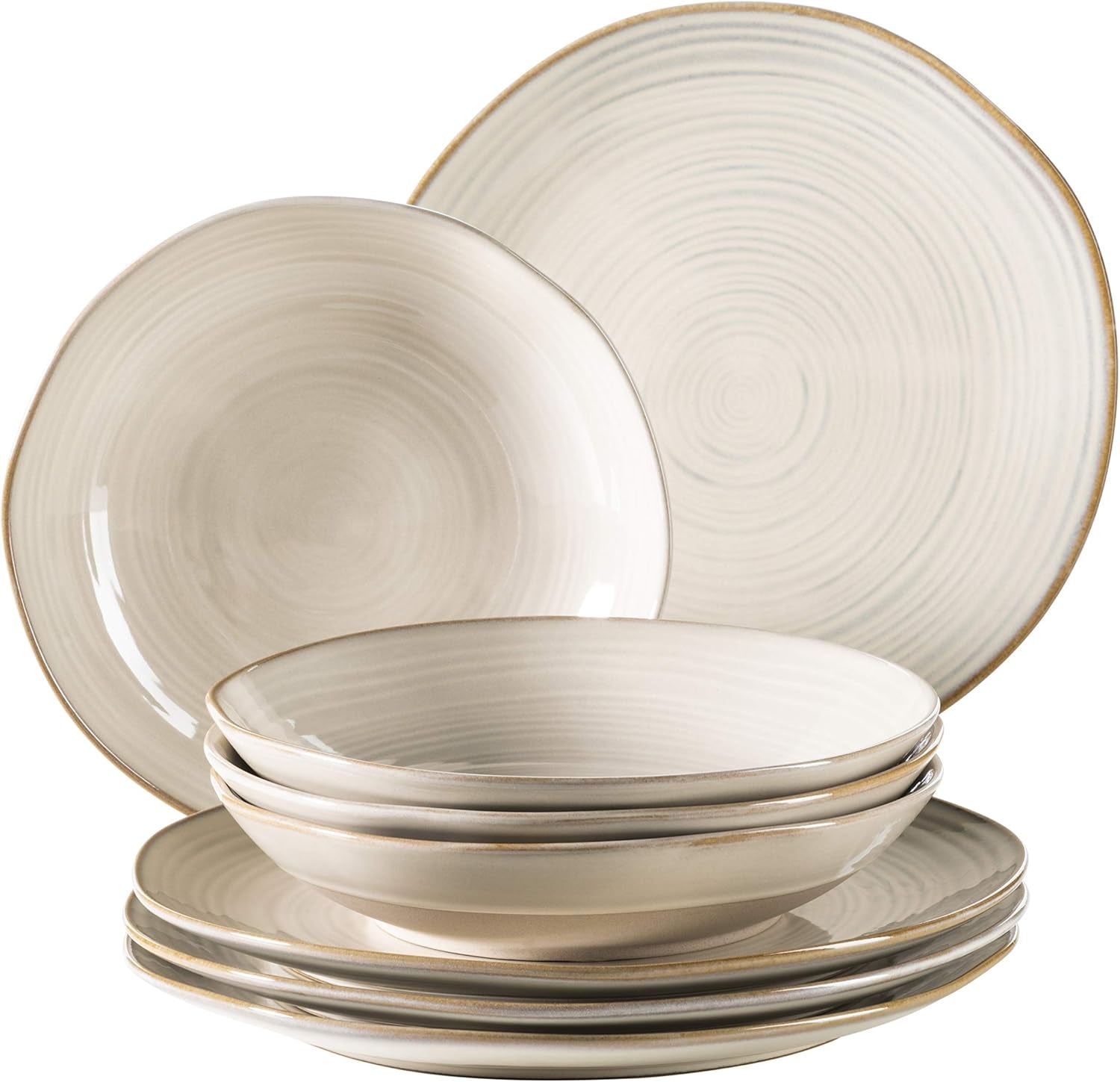 MÄSER 931371 Nottingham Vintage Series Service de table pour 4 personnes, service de table 8 pièces, assiettes plates et assiettes plates, rond irrégulier look rétro, grès, beige