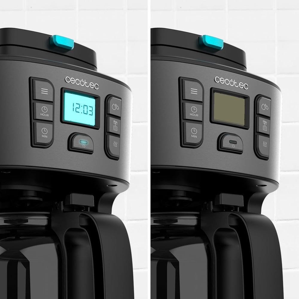 Cafetière filtre Cecotec Coffee 66 Grind & Drop Essential. 1086 W, broyeur à lame, jusqu'à 12 tasses, technologie Extreme Aroma, numérique, acier inoxydable, arrêt automatique.