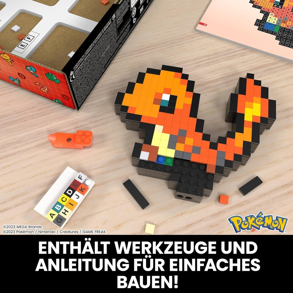 MEGA Pokémon Glumanda - Figurine rétro à construire, Pixel Art, avec base de montage mural, pour constructeurs et collectionneurs adultes, figurines d'action HTH76 Naty Shop