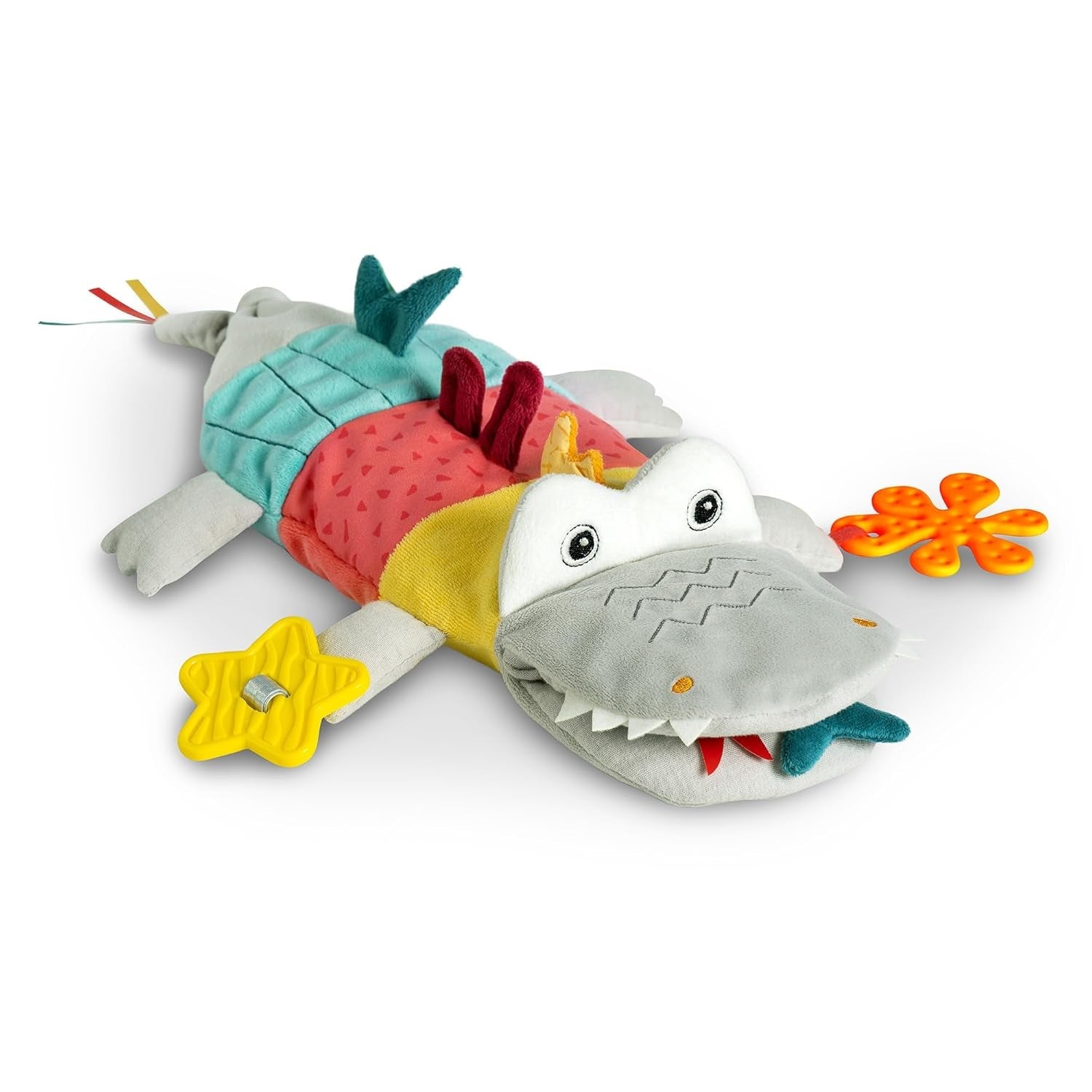 Fehn bébé marionnette crocodile - peluche avec hochet, papier bruissant, anneau de dentition et couineur - marionnette bébé - jouet à claquer pour bébés et jeunes enfants à partir de 6 mois Baby Toys Naty Shop Crocodil