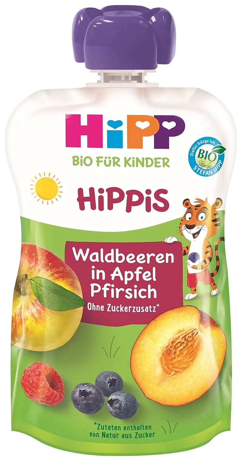 Hipp Super-Hippis squeeze sachets, grenade acérola pomme-framboise, fruit 100% biologique sans sucre ajouté, 6 sachets de 100 g Mère et Enfant Naty Shop 6 x 100 grammes Fruits sauvages, pomme-pêche