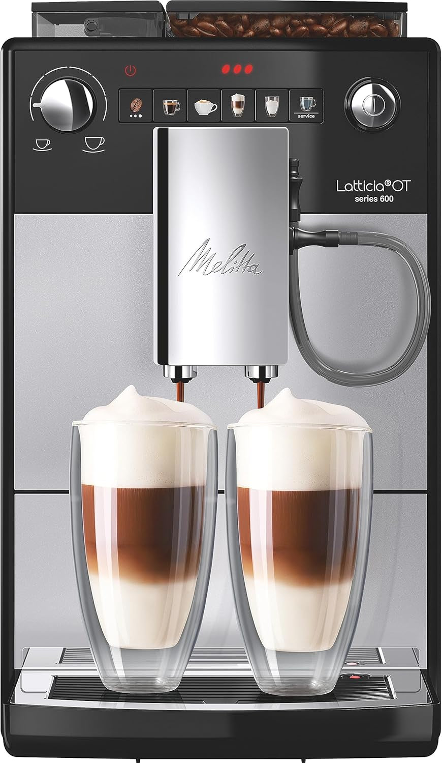 Melitta Latticia OT - Machine à expresso entièrement automatique avec système de lait, machine à expresso avec moulin pour par ex. café ou cappuccino, argent/noir