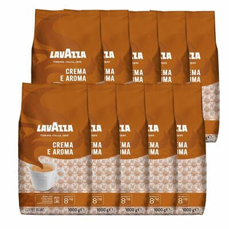 LAV-AZZA Café en grains Crème E Arôme 10x1000g (10kg) Café italien haut de gamme, crémeux et aromatique