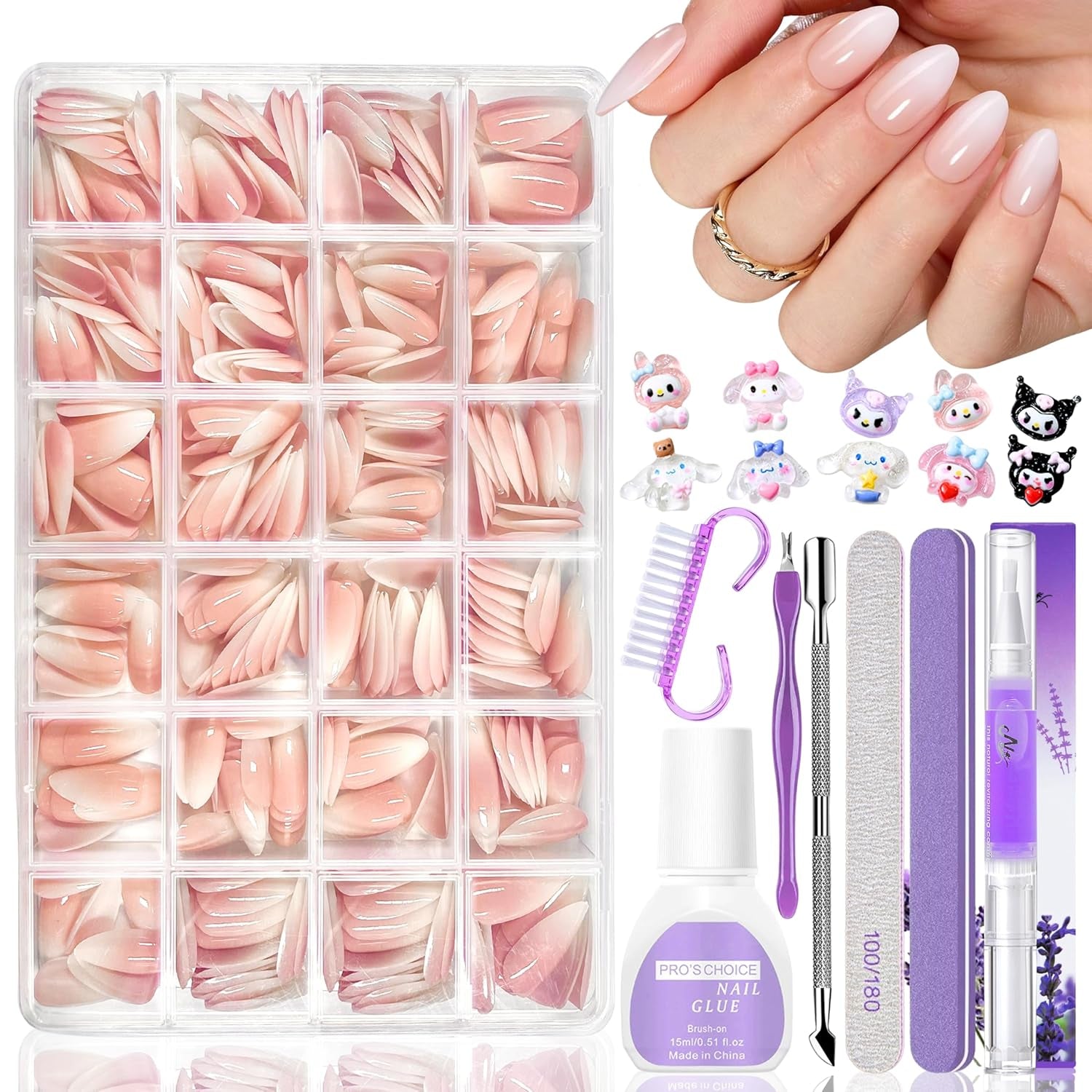 Lot de 420 faux ongles – Ballerine en gel doux, couverture complète, couleur chair, blanc dégradé, colle sur ongles artificiels, faux ongles pour nail art (Ballerine blanc nu)