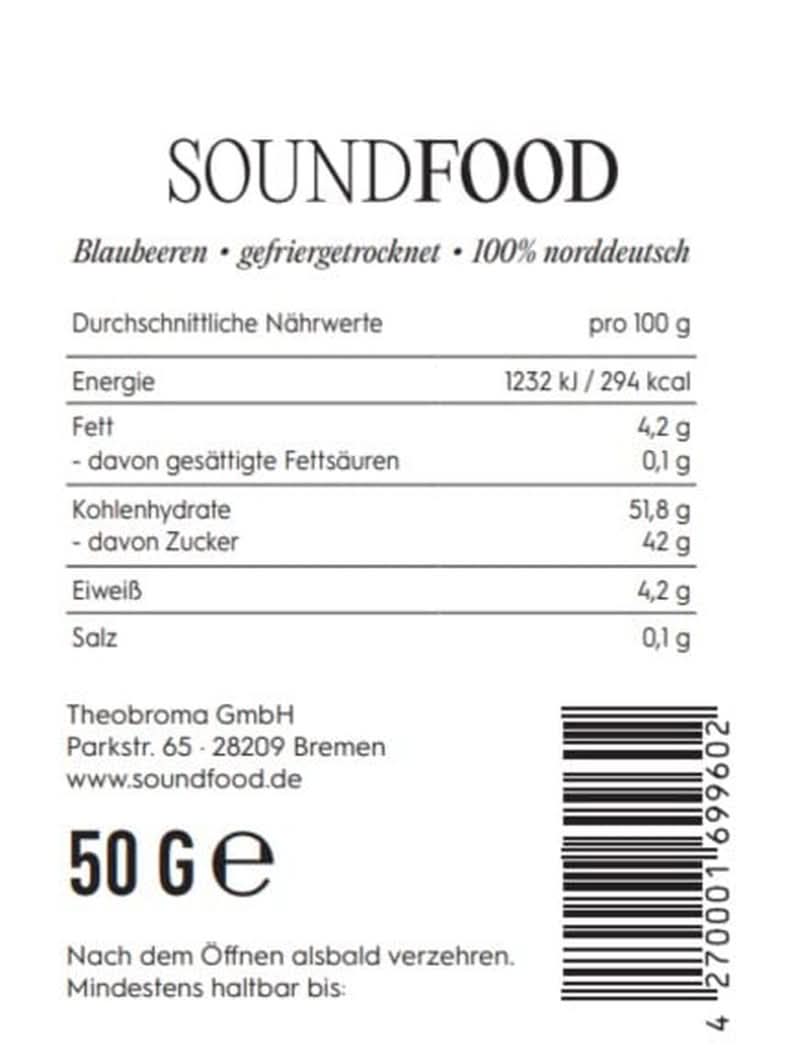 Myrtilles lyophilisées entières d'Allemagne Récolte 2023, 50 grammes Produits déshydratés Naty Shop