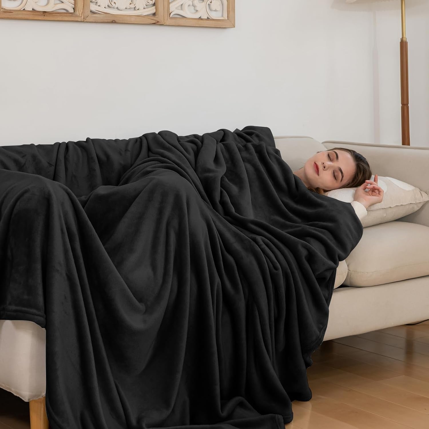 Couverture douillette en polaire moelleuse 130 x 150 cm, couverture de lit, couverture de canapé, grandes couvertures et jetés doux pour adultes, jeté de canapé chaud, lavable en machine, noir, lits et couvertures Good Nite