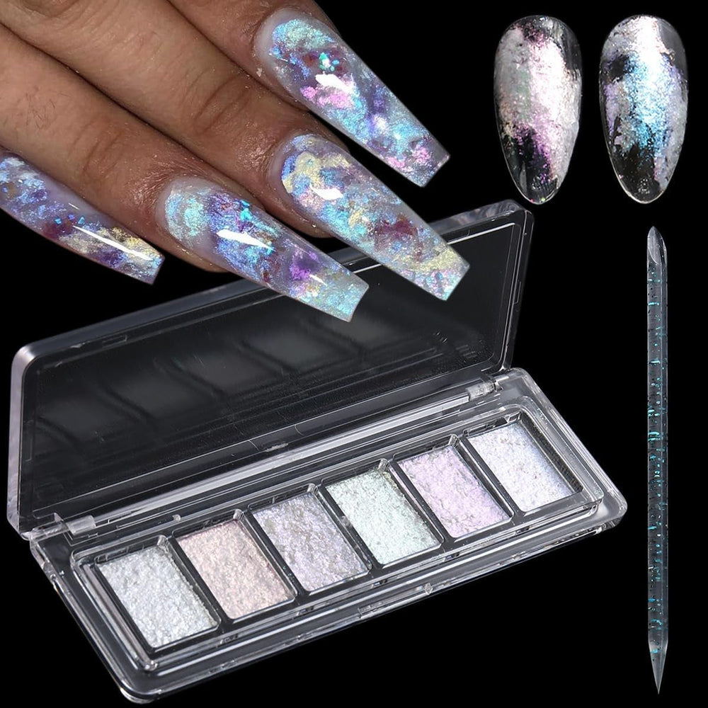 Wahrshei 6 Chrome Nail Powder, Chrome Pulver Nägel Mit Spiegeleffekt, Laser Chrome Puder, Poudre effet nacré pour ongles en beignet glacés