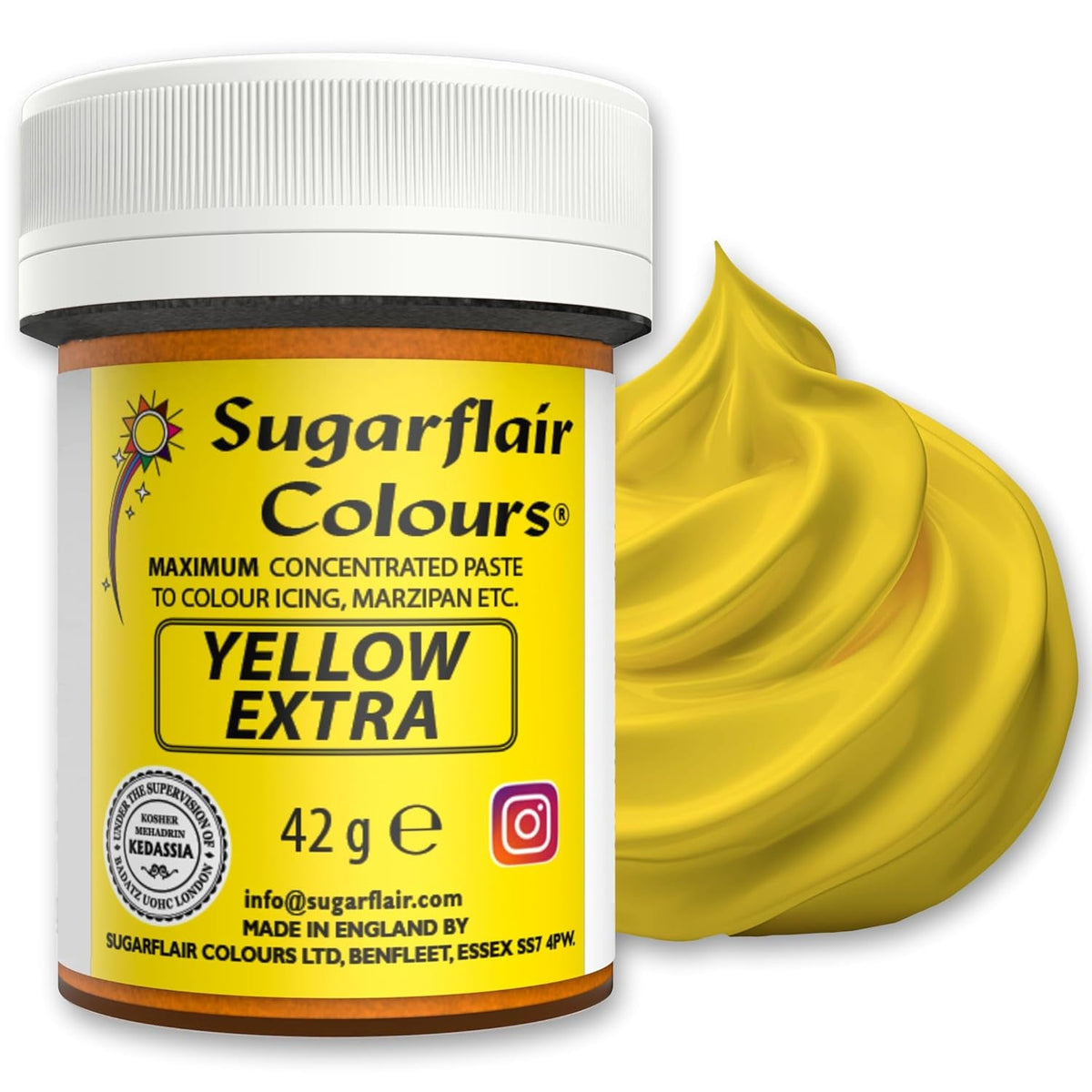 Colorant alimentaire Sugarflair Max Concentré Jaune Extra, colorant alimentaire très concentré pour pâte d'amande et fondant, colorant en pâte Max Concentrate - 42 g