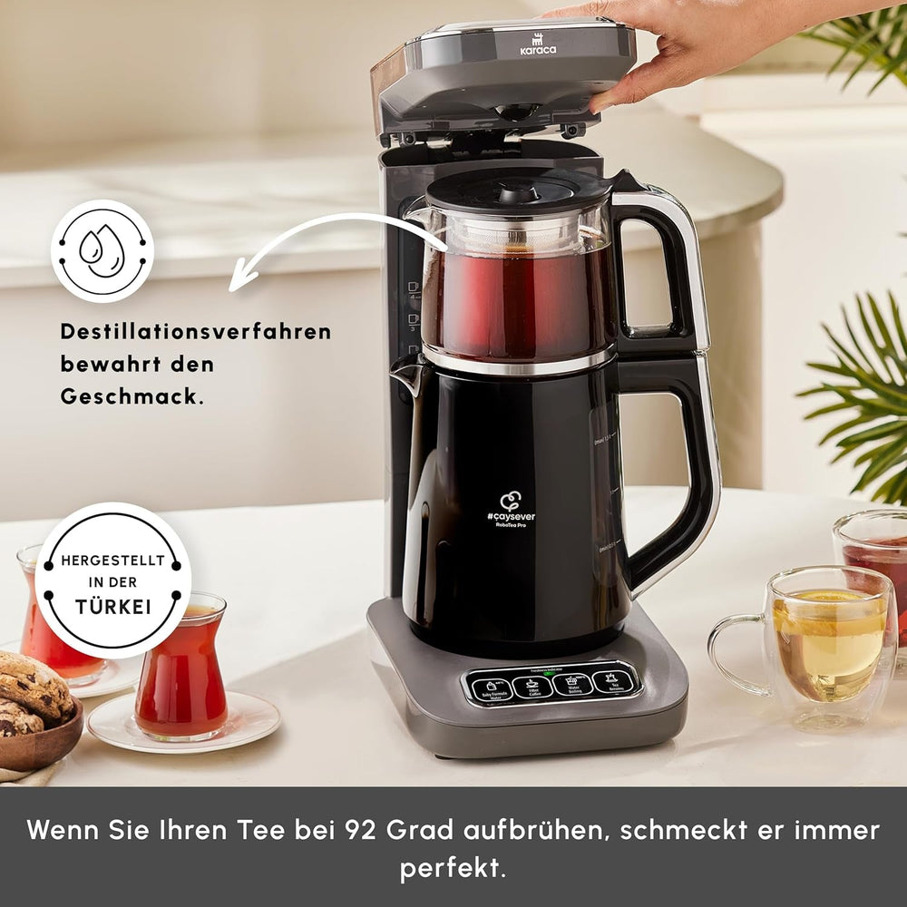 Karaca Caysever Robotea Pro Machine à thé automatique parlante 4 en 1 avec filtre chauffe-bouillie et bouilloire théière turque 2500 W gris sidéral