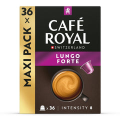 Café Royal Lungo Forte – Capsules de café compatibles Nespresso®, 100% Arabica, würzig, dunkle Röstung, Intensität 8/12, Rainforest Alliance, 36 capsules