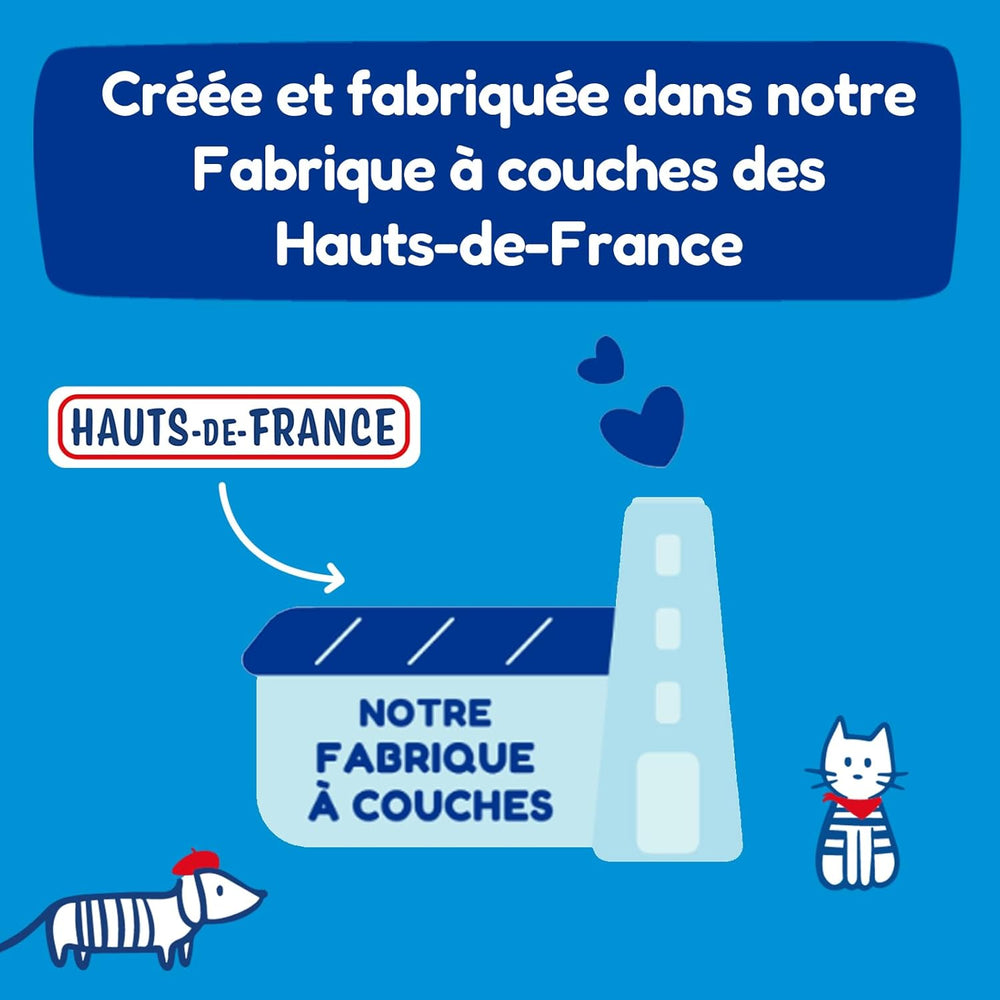 Couches taille 4+ (9-20 kg) - saines et très absorbantes - étanche 12 heures - sans substances indésirables - fabriquées en France - prix abordable - 126 couches jetables
