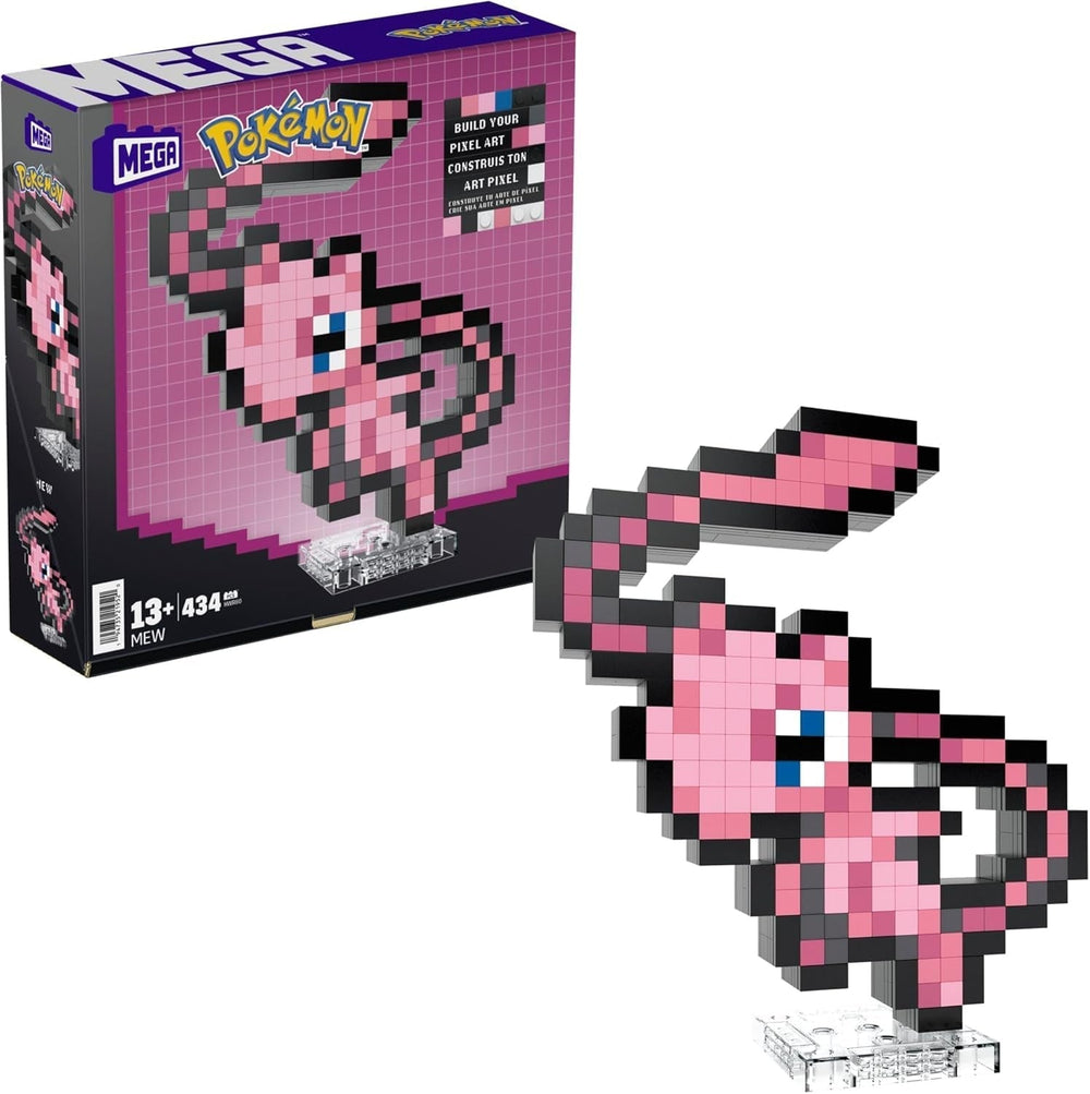 Figurine rétro à construire MEGA Pokémon Glumanda Pixel Art comprenant une base de montage mural pour les constructeurs et les collectionneurs adultes HTH76 Figurines d'action Naty Shop Mew