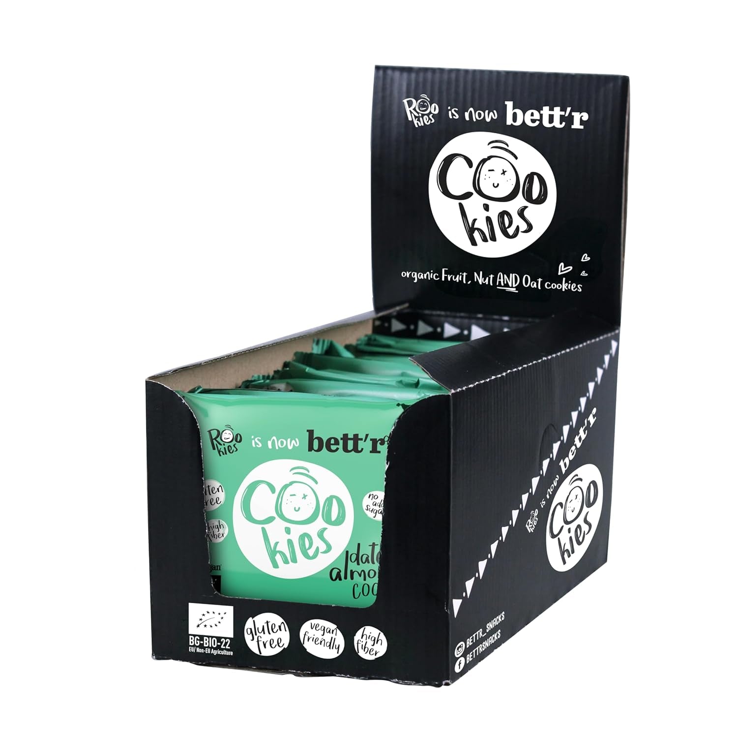 Biscuits végétaliens Bett'R aux dattes et aux amandes, emballés individuellement - 100 % biologiques, sans gluten, sans sucre ajouté - 18 x 40 g