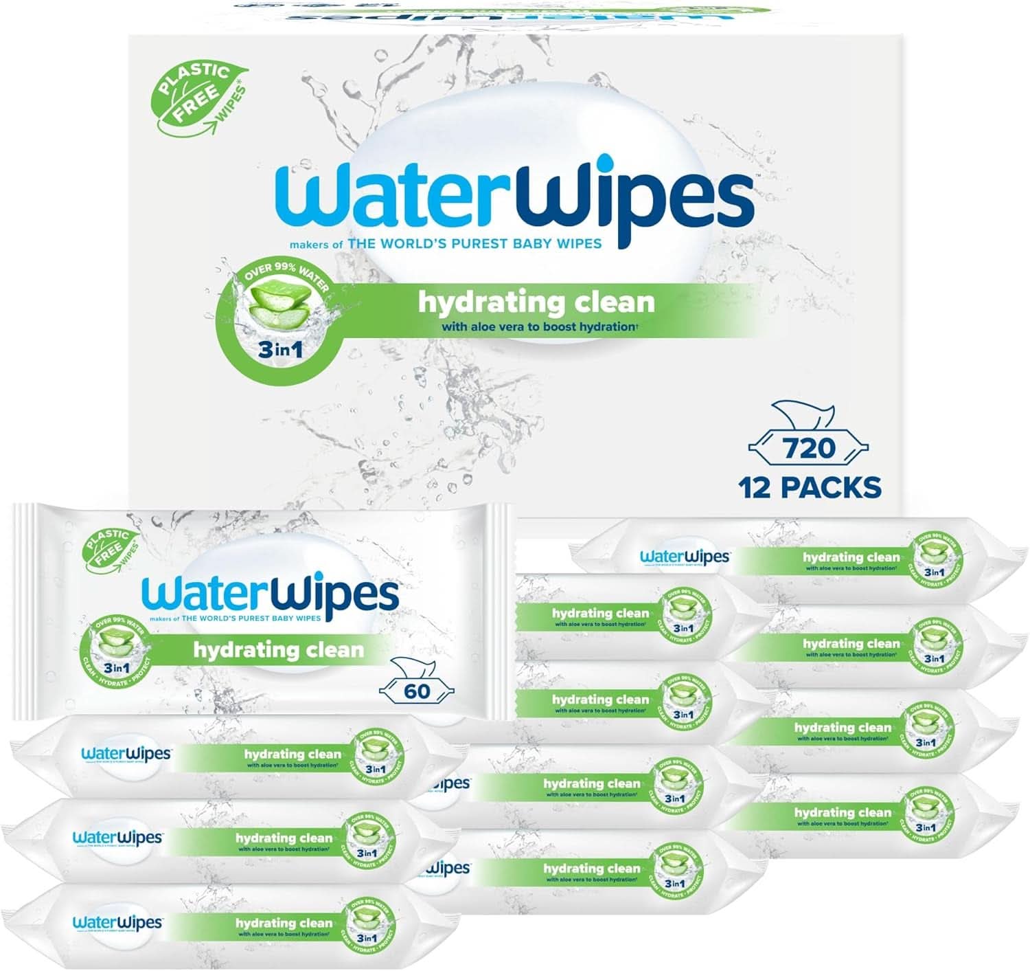 Waterwipes Lingettes hydratantes et nettoyantes pour bébé à 99% d'eau et d'extrait d'aloe vera Lingettes humides visage et corps Naty Shop