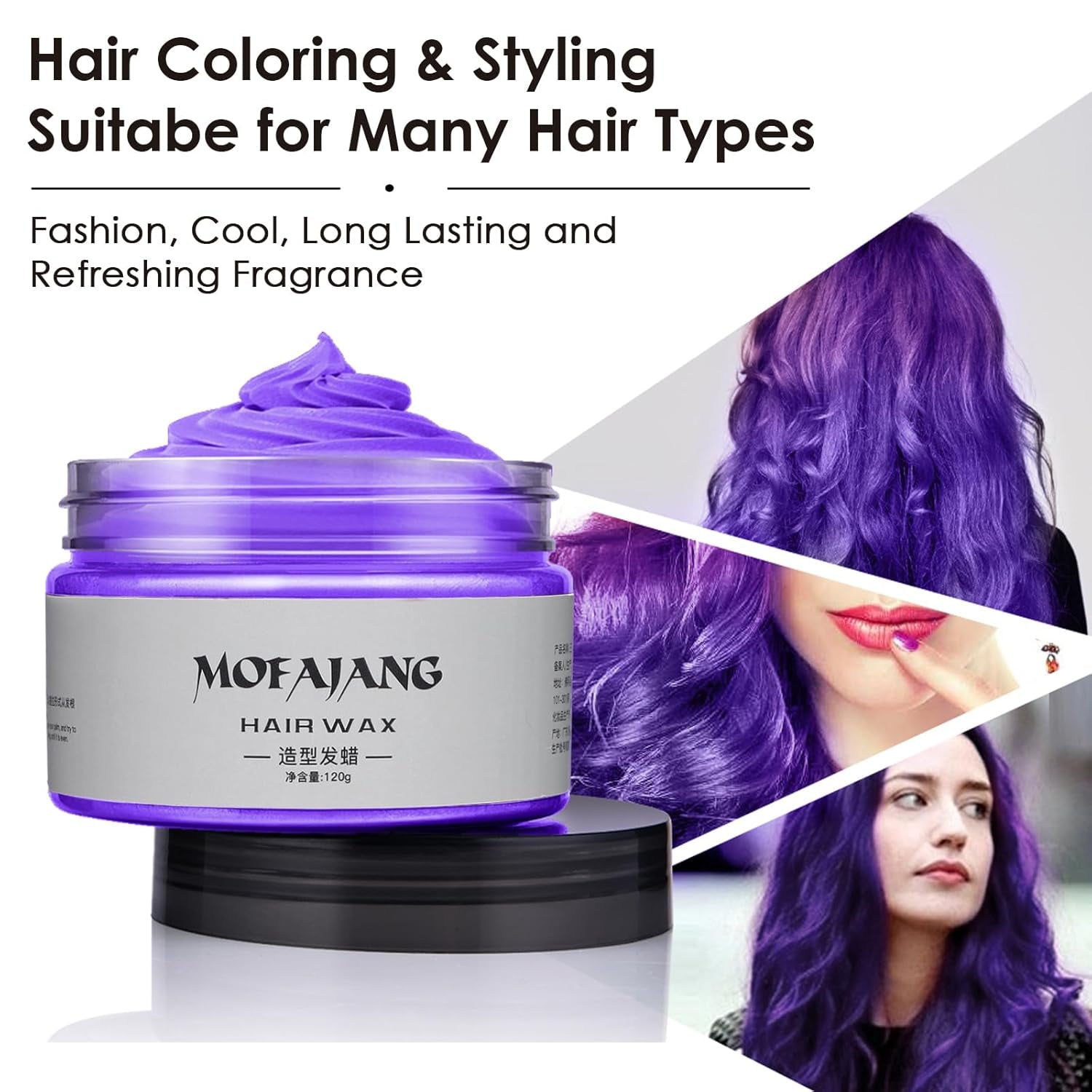 Cire de coloration temporaire pour cheveux, pommade naturelle, formule végétale lavable, pour hommes et femmes, cire de teinture mate pour fête, cosplay et Halloween, 120 g (violet) Naty Shop