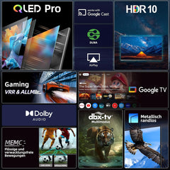 CHIQ 50QA10 Televizor inteligent QLED 4K UHD de 50 de inci cu Google, QLED Pro, DLG 120Hz, MEMC, VRR, ALLM, HDR10, Dolby Audio, 4x HDMI 2.1, gamă largă de culori, carcasă metalică fără ramă, Chromecast, Asistent Google