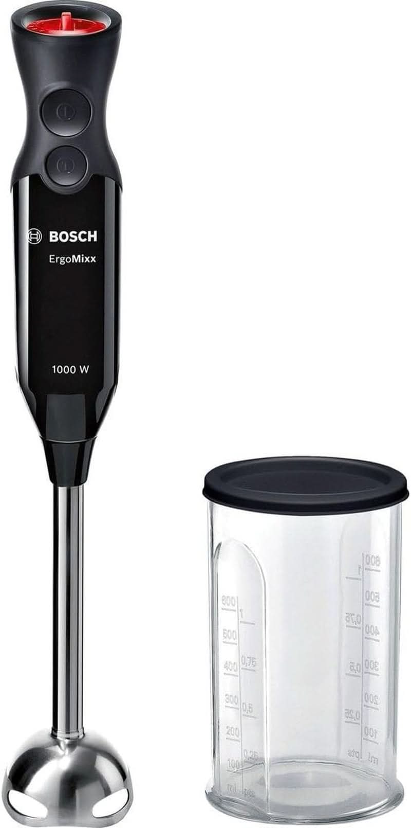 Bosch Stabmixer Ergomaster Série 4, 1000 Watt, Edelstahl-Mixstab, Zerkleinerer, Mix-/Messbecher, Schwarz Kitchen Naty Shop Ergomixx