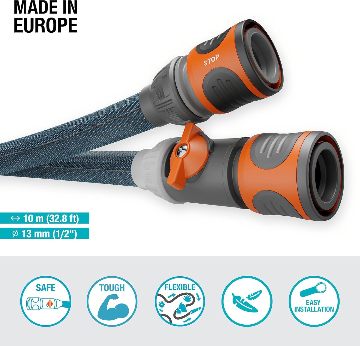 Furtun textil Gardena Liano Xtreme 1/2", set 10 metri + adaptor de interior