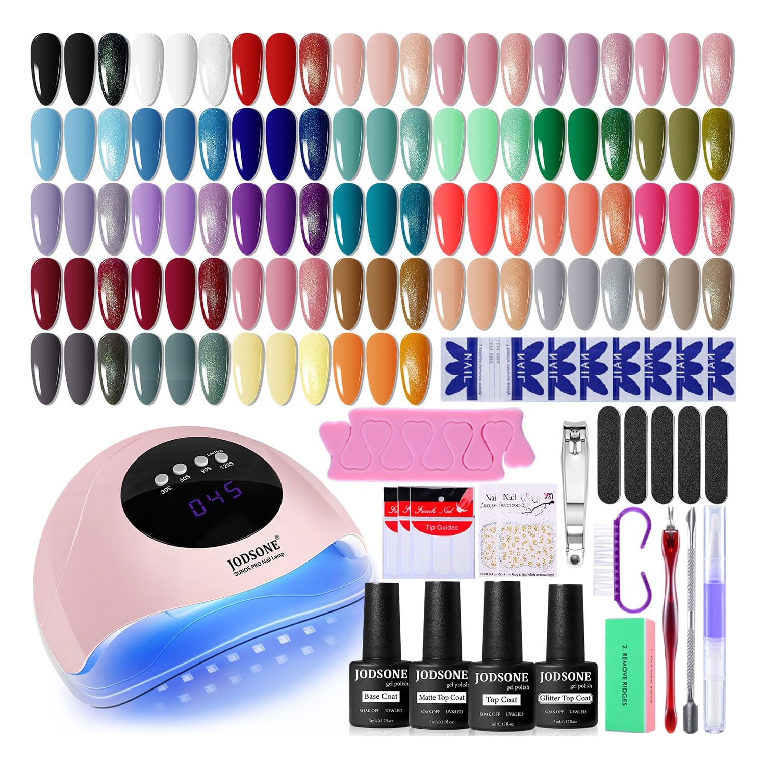 JODSONE 36-Teiliges Gel-Nagellack-Set, 32 Farben, Gel-Nagellack-Set, Basislack, Glänzend, Matt Und Glitzernder Decklack, Naillack-Set, Grün, Blau, Rot, Rosa, Kollektion, Geschenke Für Frauen
