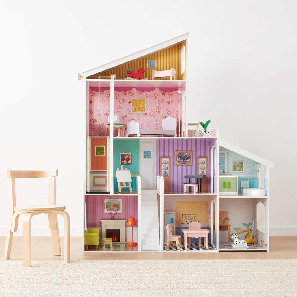 Amazon Basics Maison de poupée en bois à 4 niveaux et accessoires de meubles pour poupées de 12" Naty Shop Dollhouses