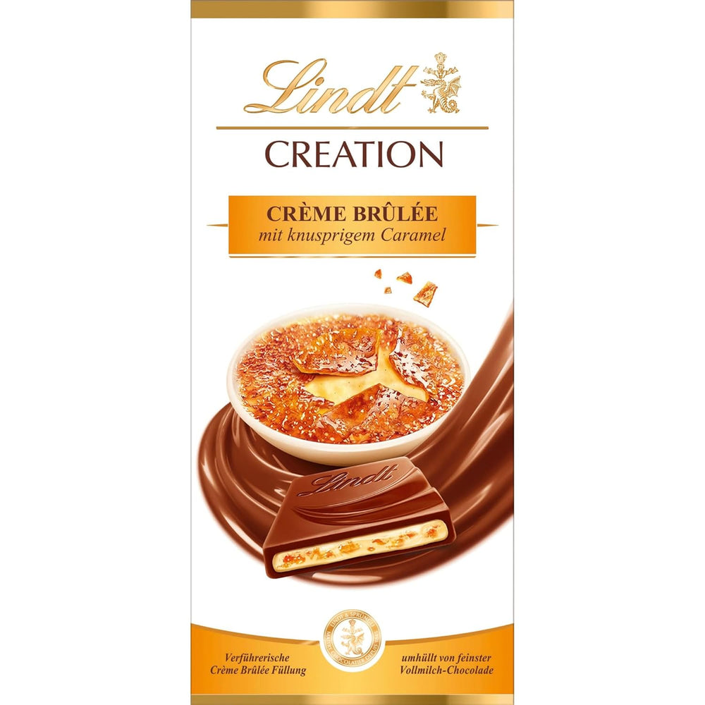 Barre Crème Brûlée Création Chocolat Lindt | Crème Brûlée fourrée au caramel croquant, recouverte du meilleur chocolat au lait | Barre de chocolat | Cadeau chocolat, 150g