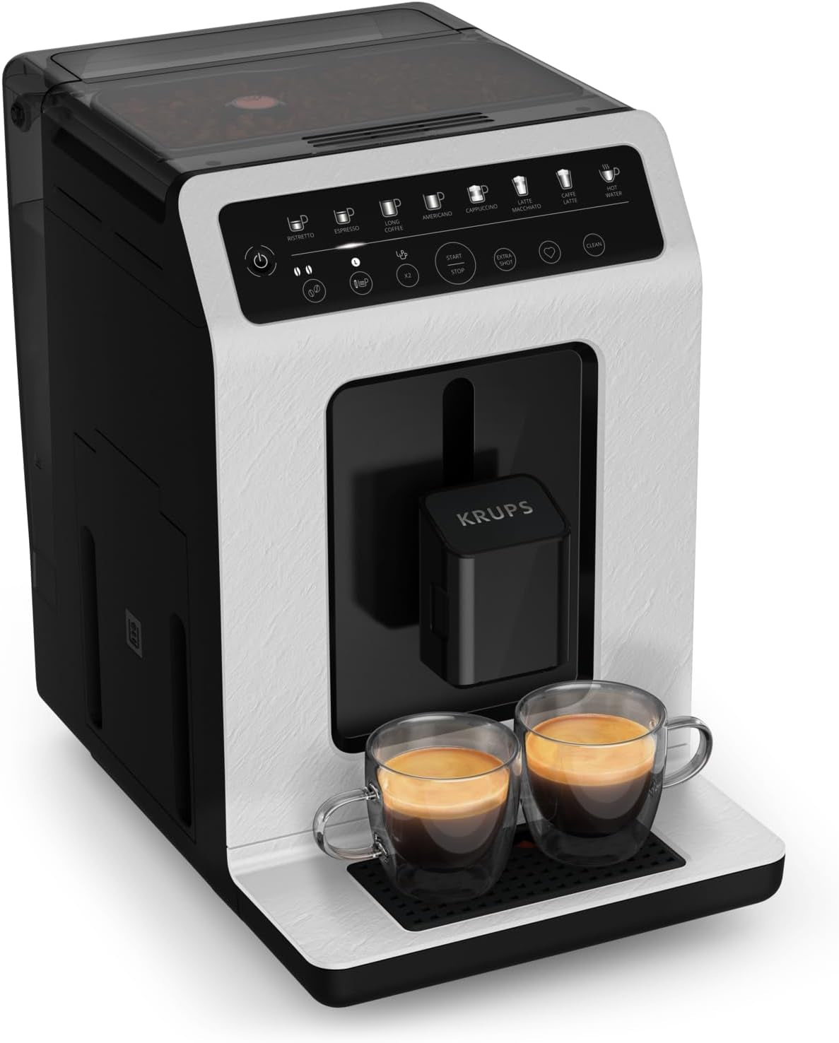 Machine à expresso automatique Krups EA897B Evidence ECOdesign, fonction expresso et cappuccino automatique, technologie Quattro Force, tasses à lait à une touche, 8 préréglages, système de lait, 1450 W