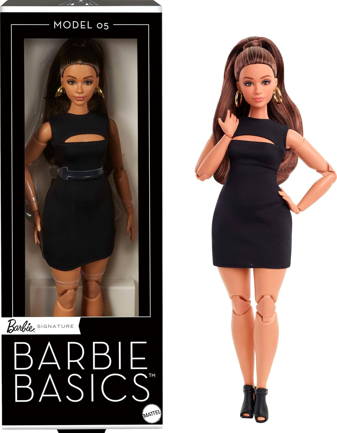 Barbie Basics Modèle 5 Poupée de collection avec cheveux bruns, mini robe noire et talons hauts, coupe universelle, corps mobile avec courbes féminines, JBH73 Naty Shop Dolls Titre par défaut