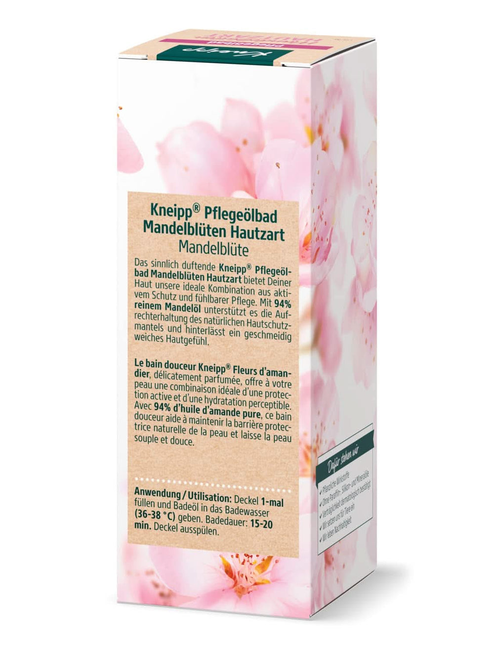 Kneipp, huile de bain, à 94% d'huile d'amande pure, pour peaux sèches et sensibles - 100 ml Douche et bain Naty Shop