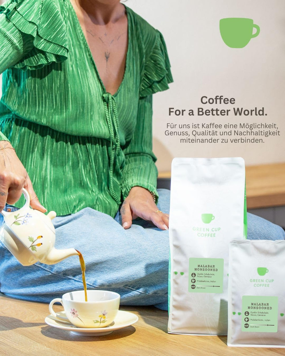 Café - Malabar Monsoon I 100% Arabica I Kaffeebohnen 1kg I Idéal pour Moka kanne, Siebträger & Vollaautomat mit schokoladig, nussigen Aroman I dunkle Röstung