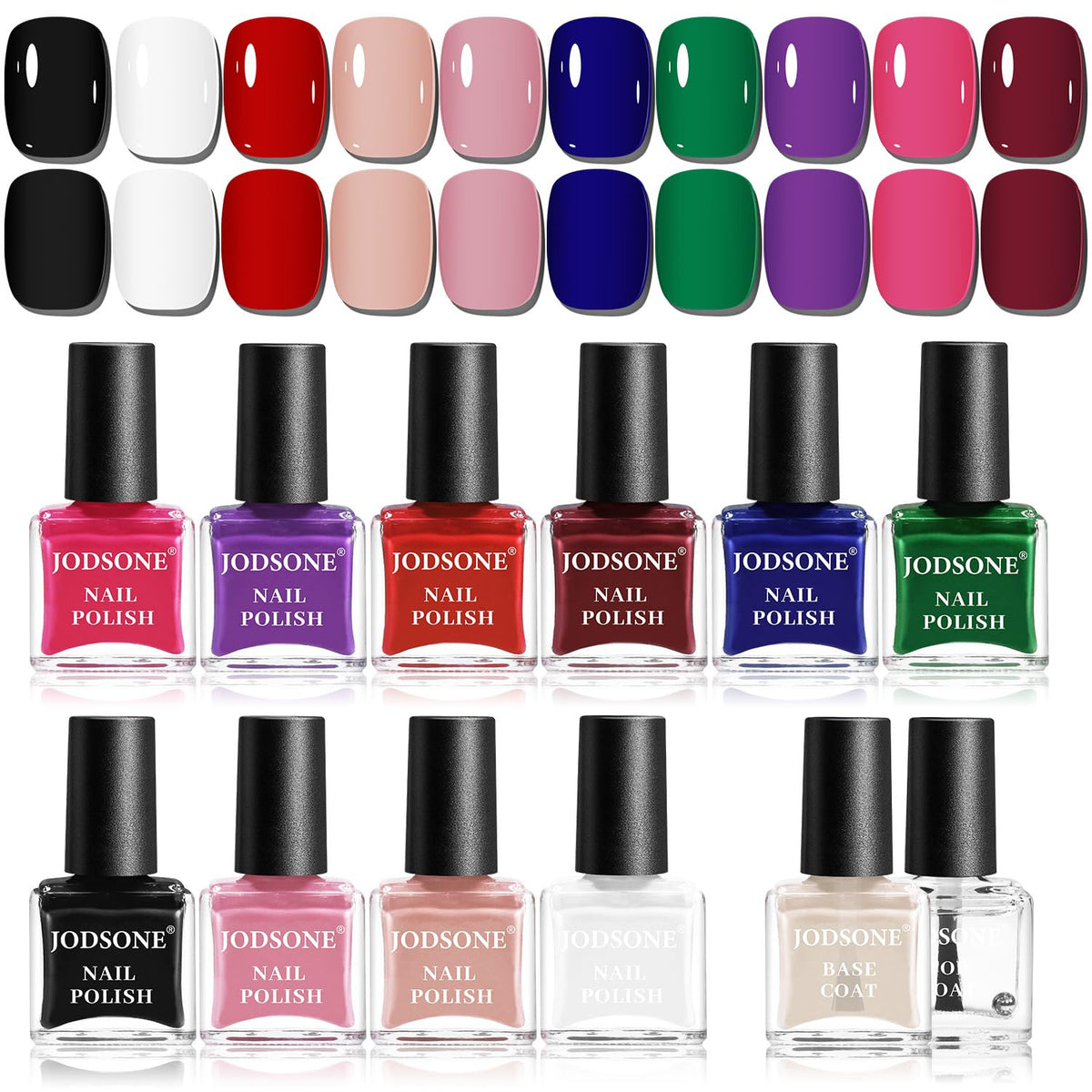 JODSONE Lot de 12 vernis à ongles 10 couleurs combinaison 2 couches de base et top coat Vernis à ongles à séchage rapide pour amateurs et débutants
