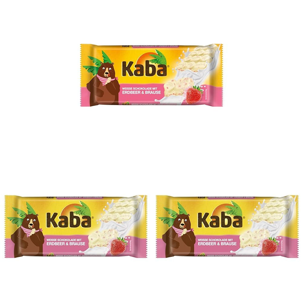 Kaba Chocolat Blanc au Goût Fraise et Bonbons Effervescents, Barre de Chocolat, Barre 85g, Chocolat Blanc au Goût Fruité Fraise et Bonbons Effervescents au Goût Original Kaba (Pack de 3)