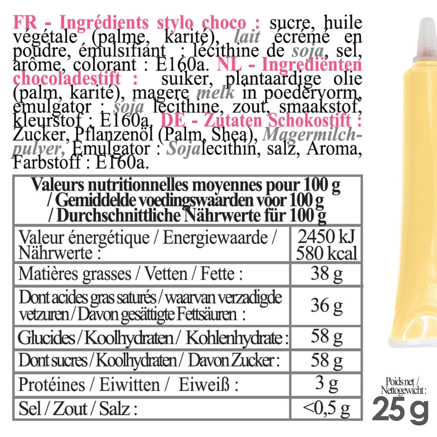 Scrapcooking - Stylo à Sucre Jaune Pastel - Sucre d'Écriture Jaune 25 g - Stylo à Sucre Comestible Décoratif - Écriture et Dessin - Etiquetage Fondant, Glaçage, Gâteaux - 6804