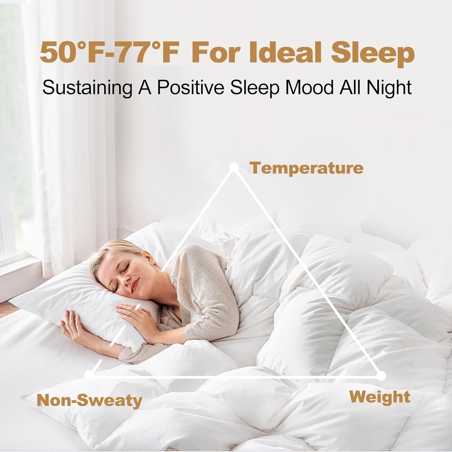 Couette en duvet d'oie Downaero™ pour lits king size, 100 % coton égyptien satiné, pouvoir gonflant de 900, chaleur moyenne, toutes saisons, blanc Naty Shop Couettes et couettes