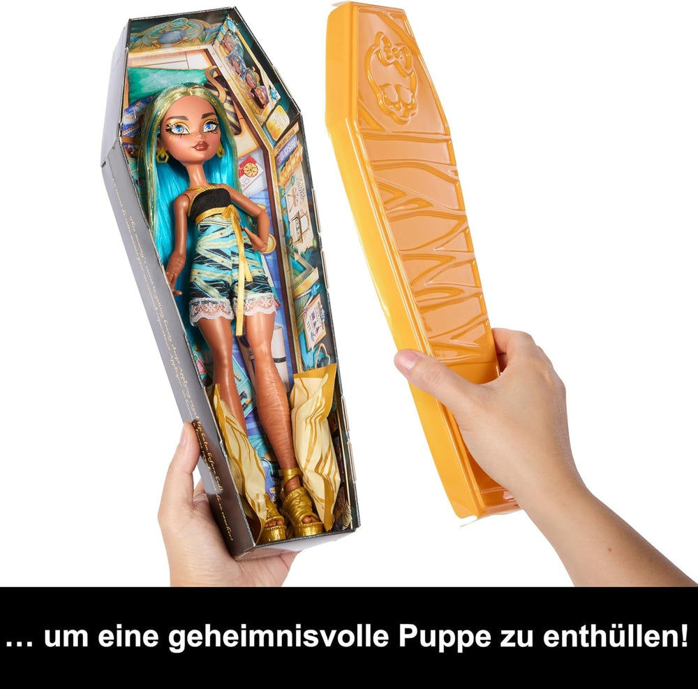 Monster High Buried-Secrets-Puppen und Zubehör, Halbjahresgraus-Thema mit geheimnisvoller Puppe und 5 Überraschungen beim Auspacken (Figuren können variieren.), HYV64