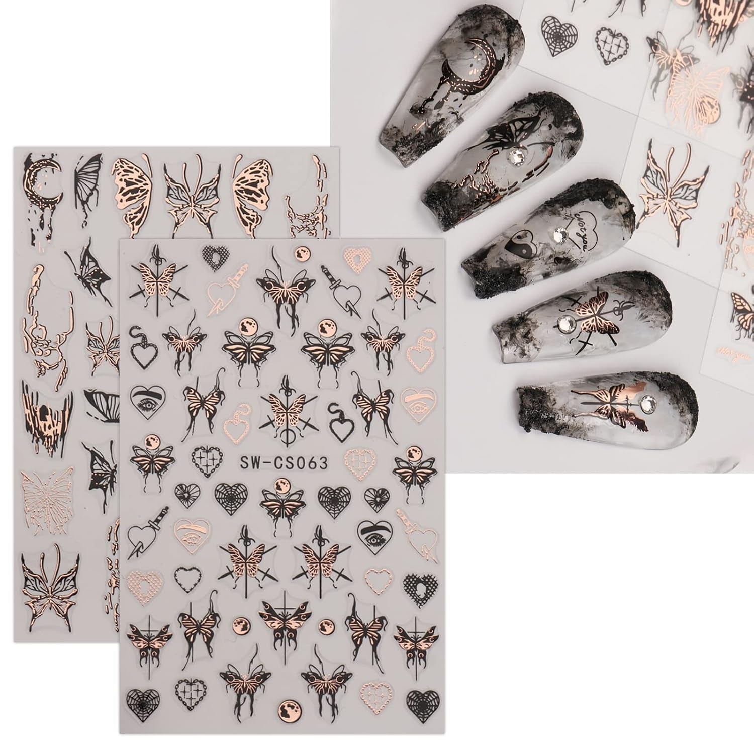 JMEOWIO Nagelsticker Schmetterling 9 Blatt Nail Art Sticker Selbstklebend Nagelaufkleber Mond Dekoration Nageldesign Zubehör