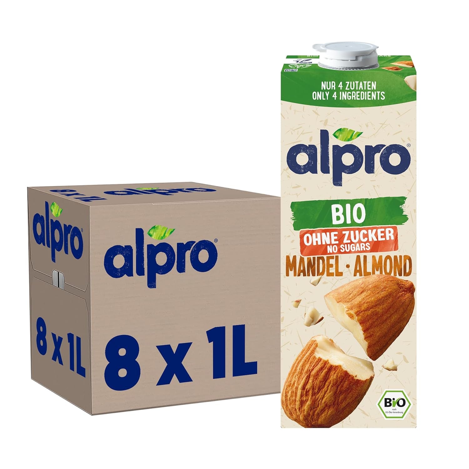 Alpro Bio Mandeldrink sans Zucker – 8 x 1 l