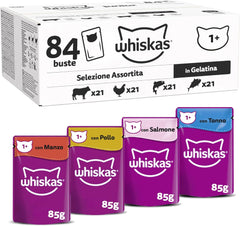 Whiskas Adult Wet Food 1+ Mixed Selection in Jelly, 84 Sachets, 84x85g (1 Large Pack) - Nourriture humide de haute qualité pour chats adultes